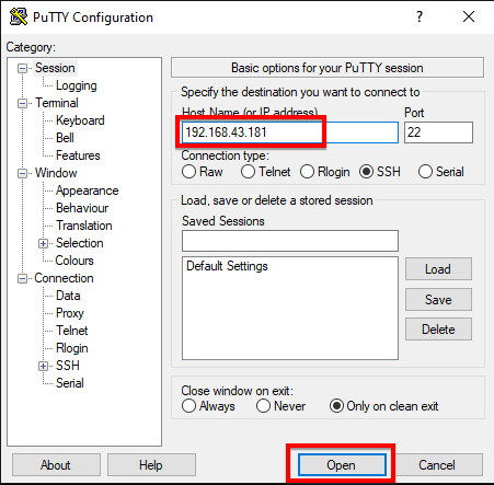 اتصال Putty به Raspberry PI SSH