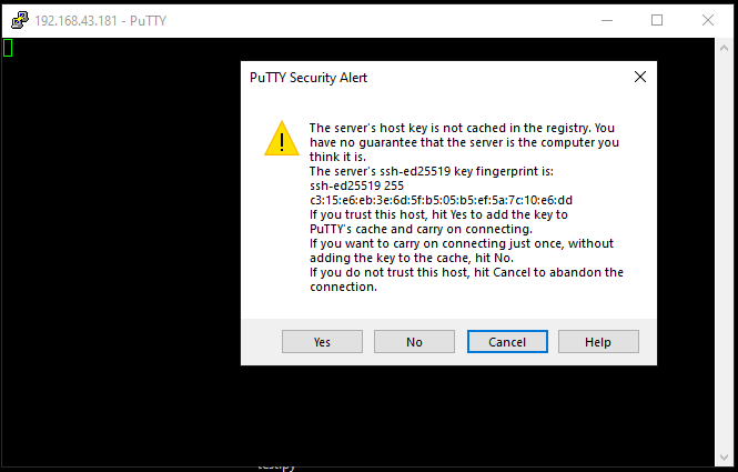SSH هشدار نرم افزار Putty برای اشتراک نمایشگر لپتاپ Raspberry Pi